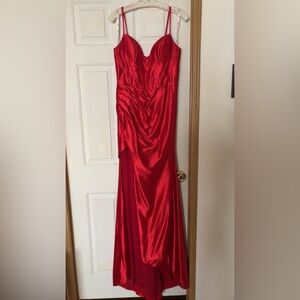 Tiffany Designs Striking Scarlet High Low Dress